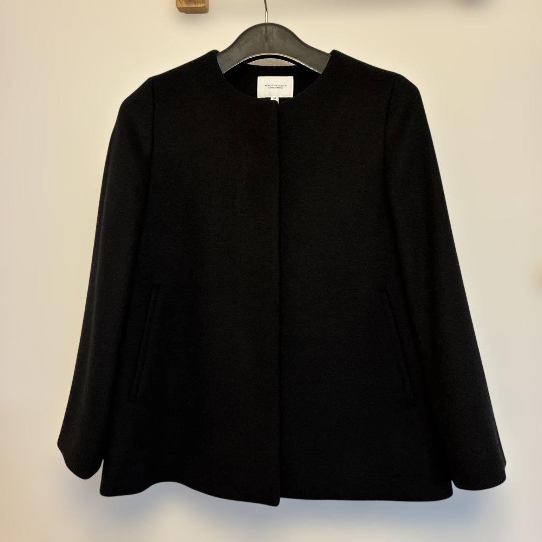 【★新品】BEAUTY&YOUTH SP120フレアノーカラーコート 黒　M