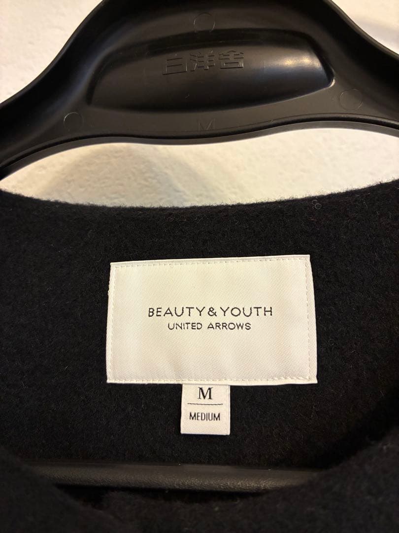 【★新品】BEAUTY&YOUTH SP120フレアノーカラーコート 黒　M