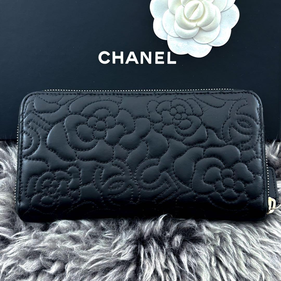 【超極美品✨】シャネル 長財布 カメリア No.5 ラウンドジップ 黒