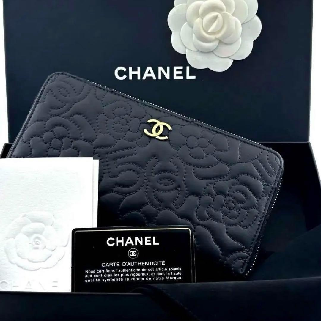 【超極美品✨】シャネル 長財布 カメリア No.5 ラウンドジップ 黒