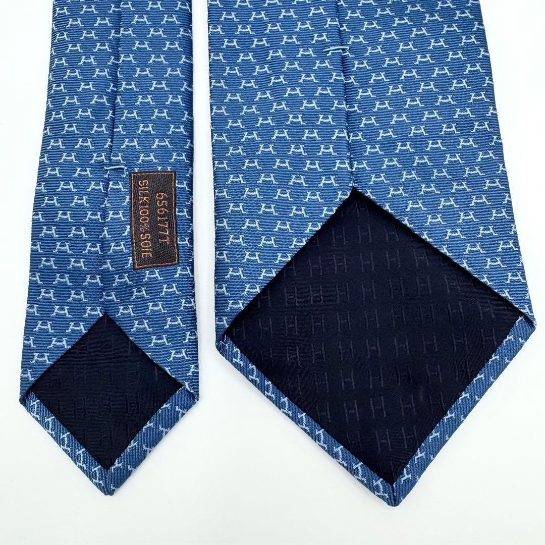 未使用◎エルメス　ネクタイ　シルクツイルタイ　Hパターン　総柄ジャガード　タグ付