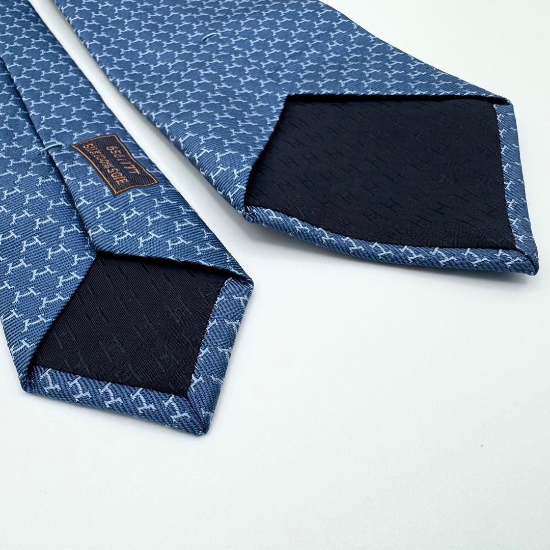 未使用◎エルメス　ネクタイ　シルクツイルタイ　Hパターン　総柄ジャガード　タグ付