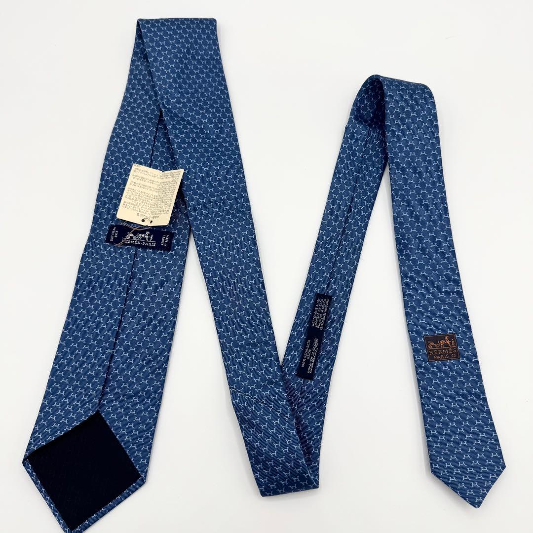 未使用◎エルメス　ネクタイ　シルクツイルタイ　Hパターン　総柄ジャガード　タグ付