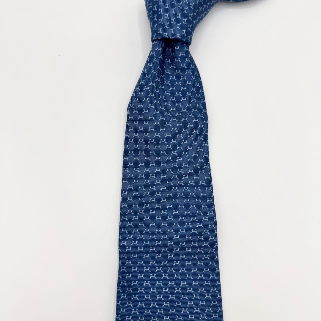 未使用◎エルメス　ネクタイ　シルクツイルタイ　Hパターン　総柄ジャガード　タグ付