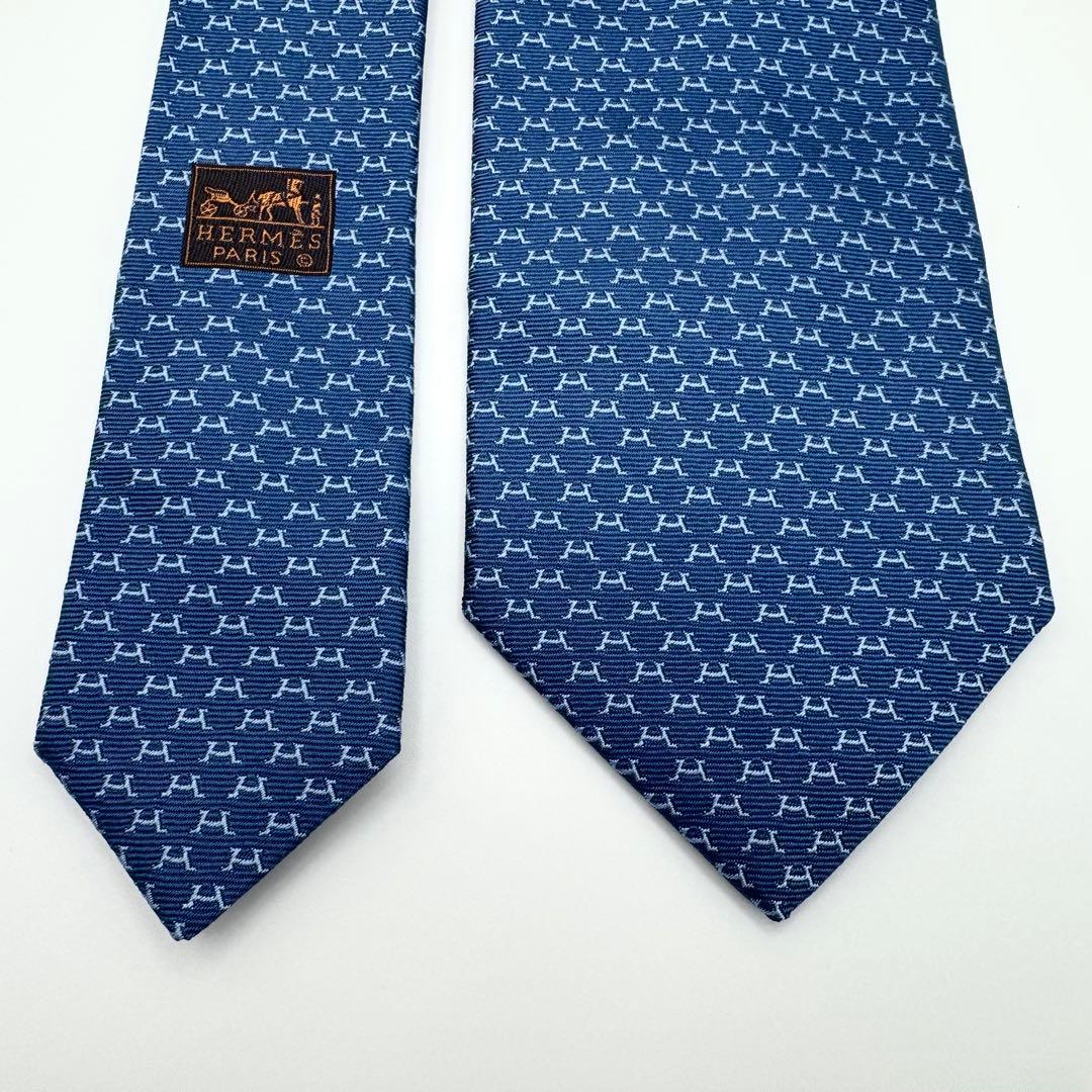 未使用◎エルメス　ネクタイ　シルクツイルタイ　Hパターン　総柄ジャガード　タグ付
