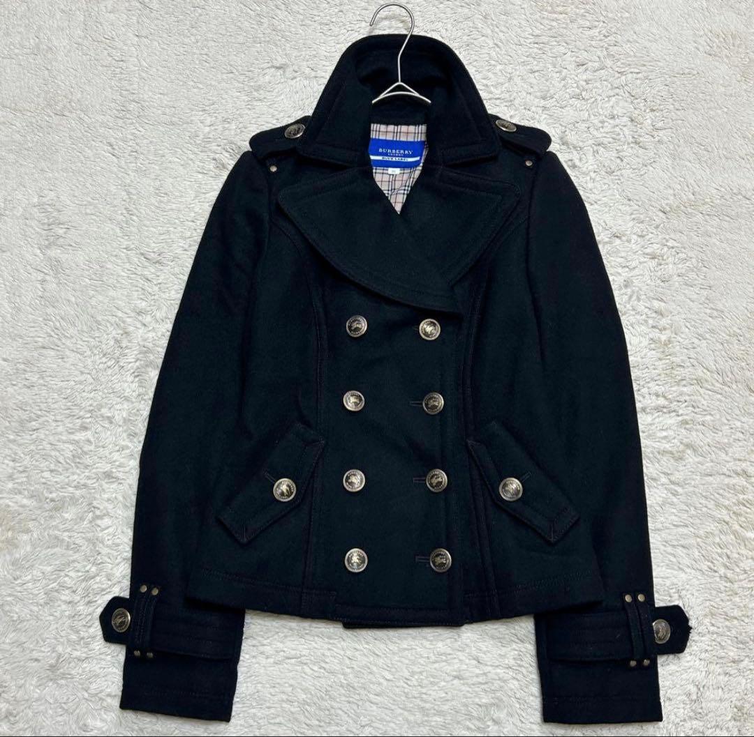 バーバリーブルーレーベル 金ボタン ピーコート ノバチェック