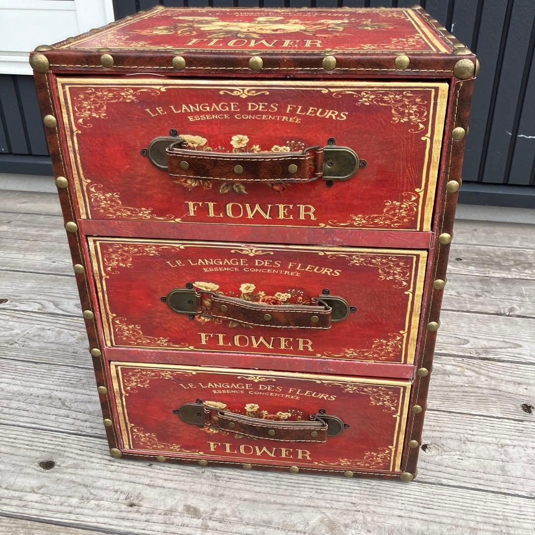 北欧レトロ アンティーク 薔薇柄ミニチェスト ナイトテーブル サイドテーブル