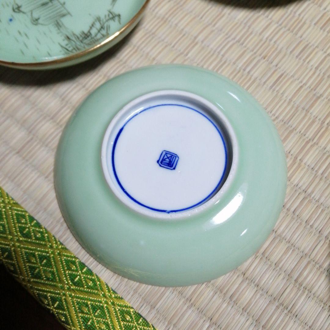 瀬戸焼　クロム青磁富士遠影小皿　17枚　10.7cm　大正期