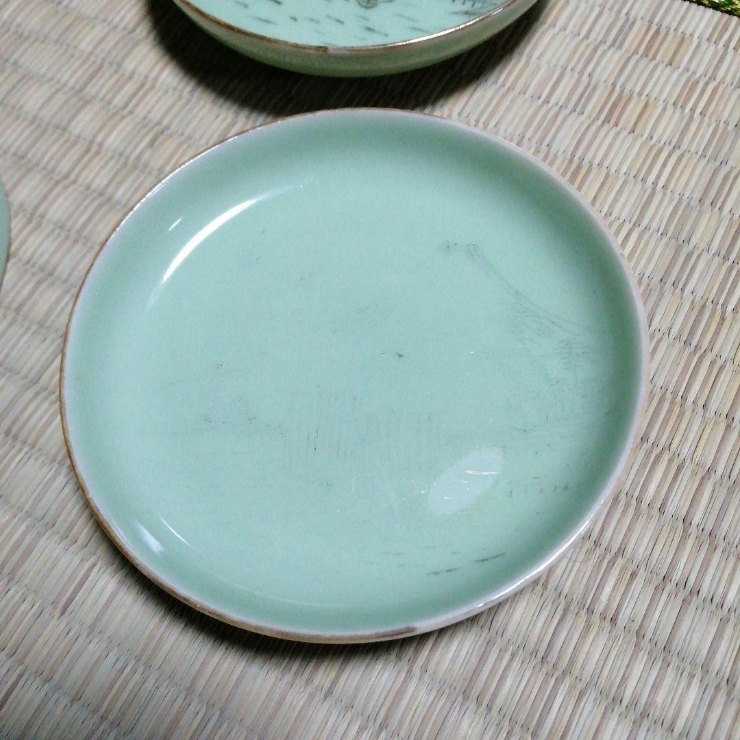 瀬戸焼　クロム青磁富士遠影小皿　17枚　10.7cm　大正期