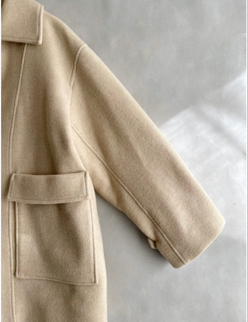 パブリックトウキョウ　SUPER140 ウールオーバーコート　ミドル丈　ベージュ