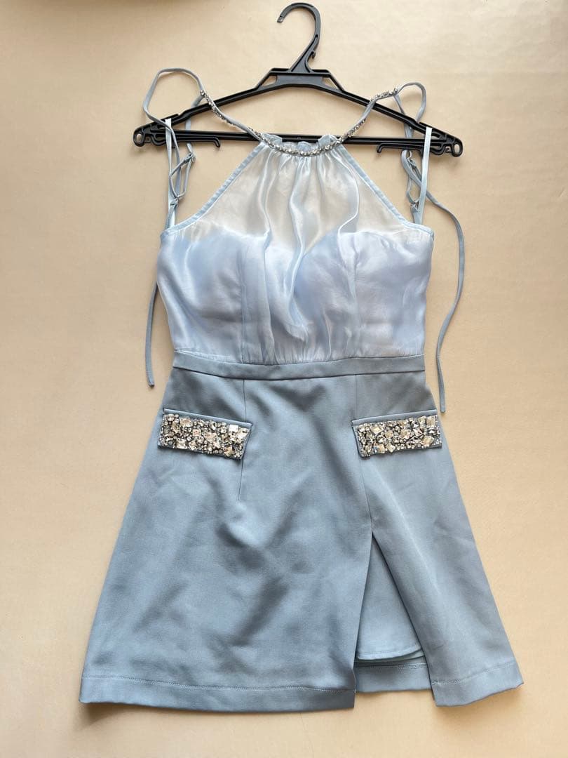 水色 ローブドフルール ミニドレス