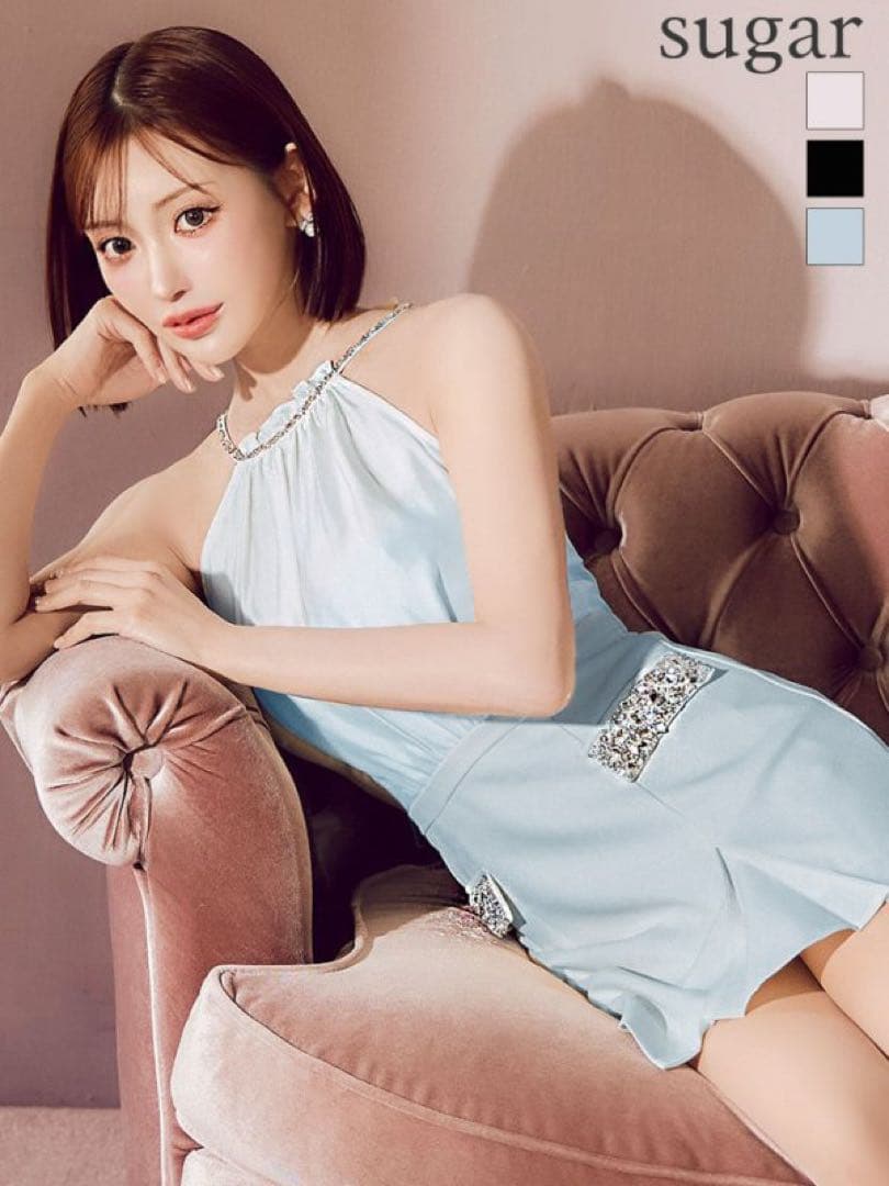 水色 ローブドフルール ミニドレス