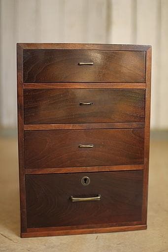 古い木製の小引き出し4段　書類棚　レターケース　古家具　古道具