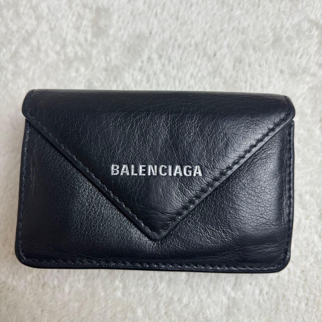 【美品✨】バレンシアガ 三つ折り財布 ペーパーミニウォレット レザー 黒