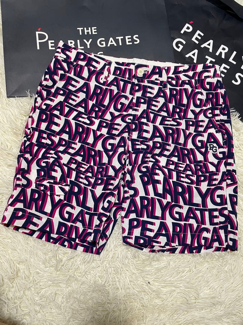 パーリーゲイツストレッチサッカーストライプ ショートパンツウェーブロゴ柄サイズ6