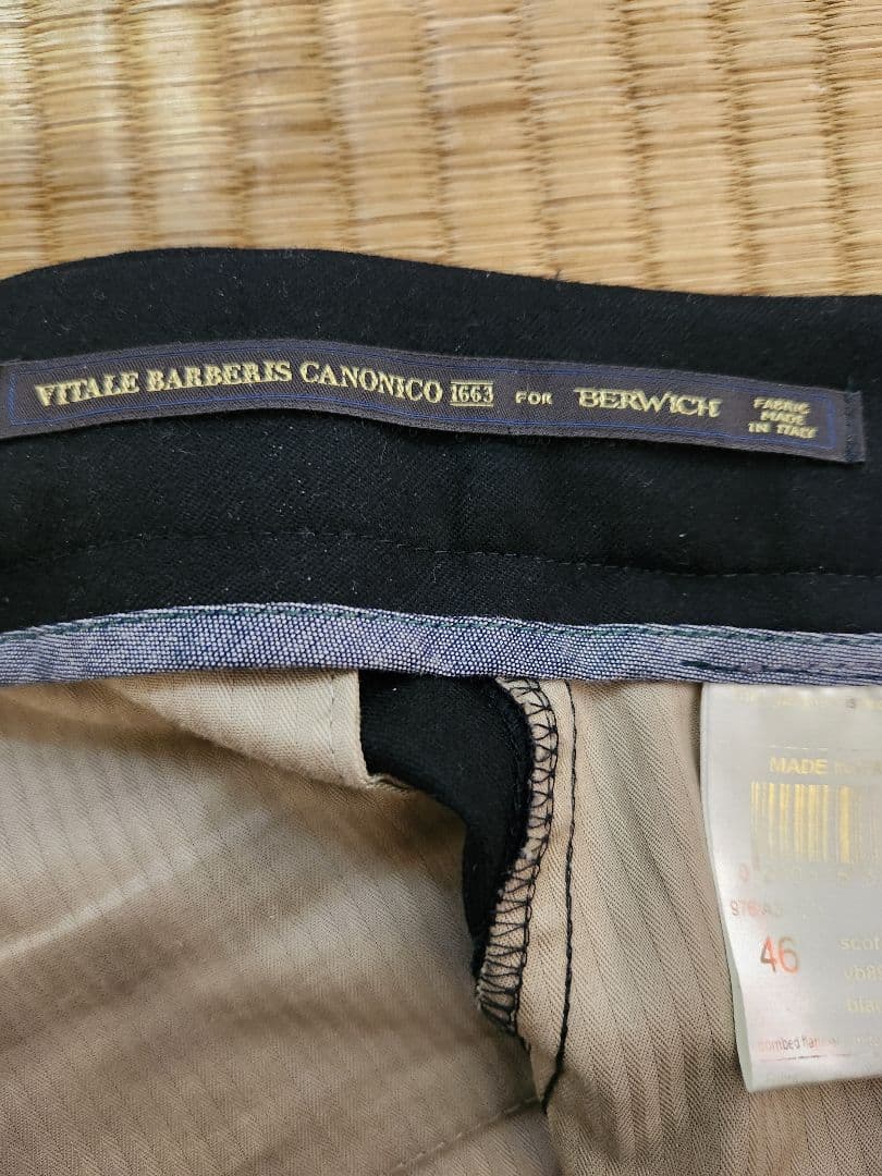 BERWICH 黒 スコッチ スラックス ダブルプリーツ