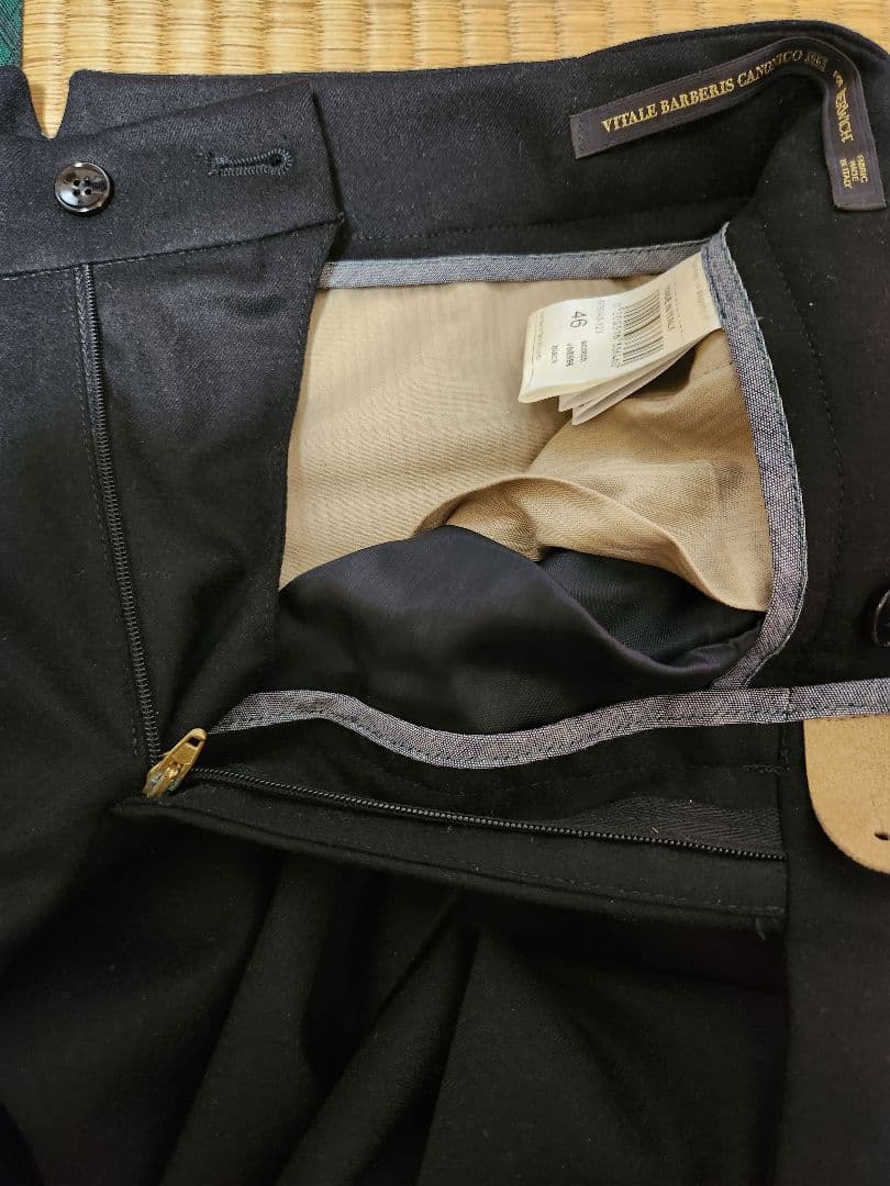 BERWICH 黒 スコッチ スラックス ダブルプリーツ