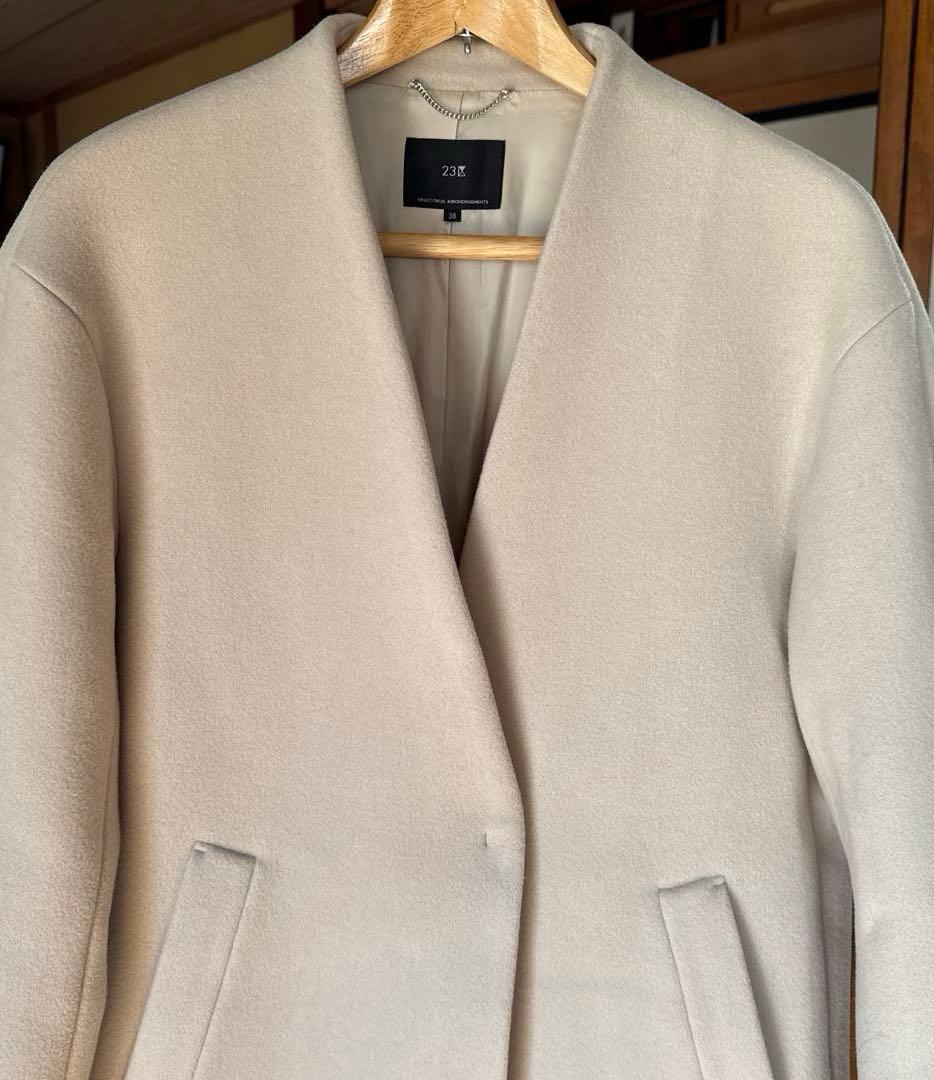 23区 ノーカラーハーフコート　ダブルクロスベロア