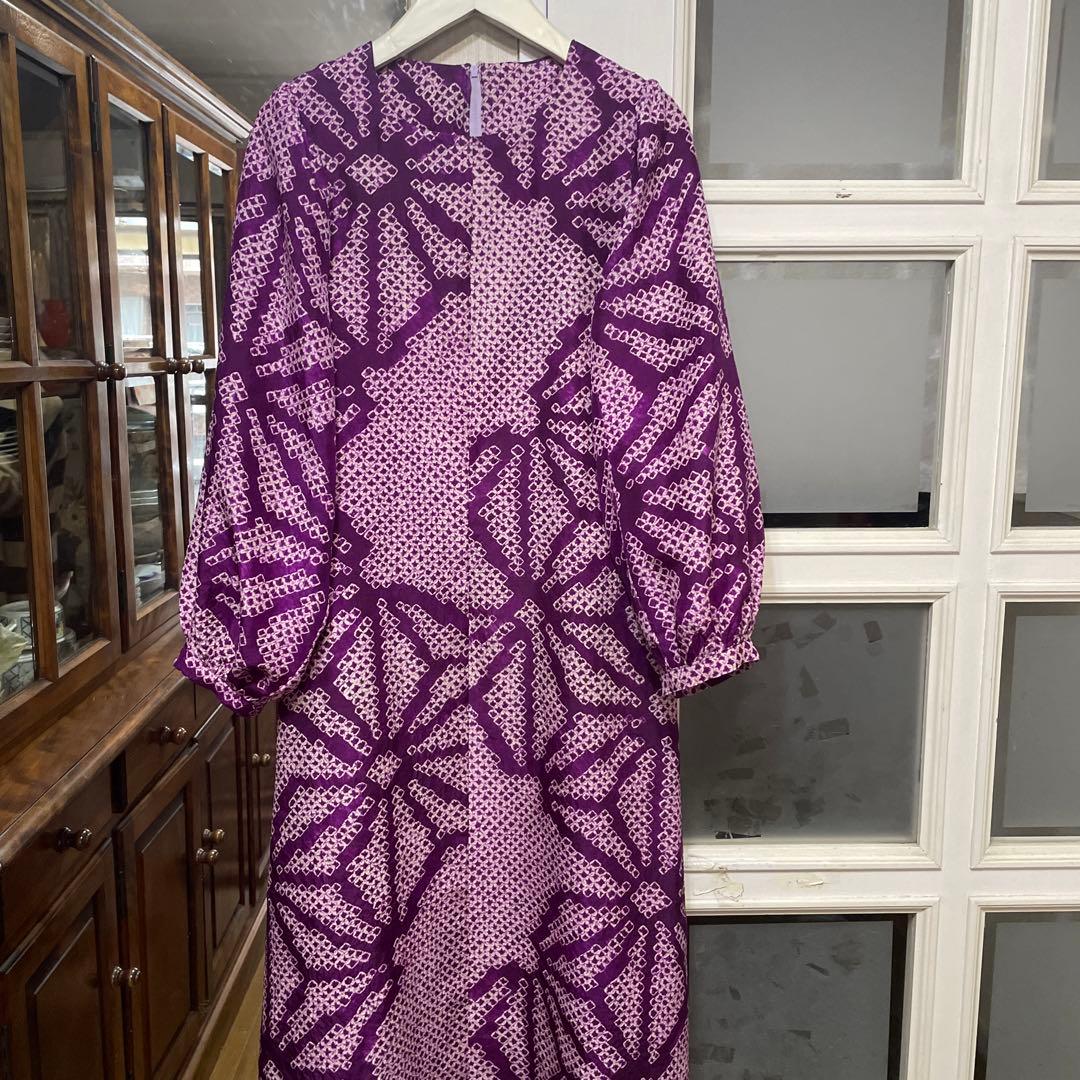 初夏　再　再　お値下げ　正絹　疋田絞り麻の葉ワンピース