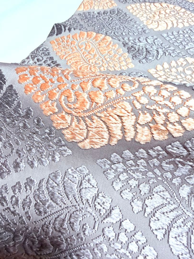 高級 袋帯 正絹 六通柄 総唐織 薄紫色 オレンジ 菱形 フォーマル 約60万円