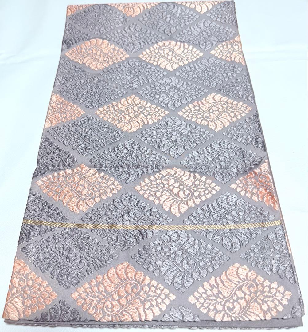 高級 袋帯 正絹 六通柄 総唐織 薄紫色 オレンジ 菱形 フォーマル 約60万円