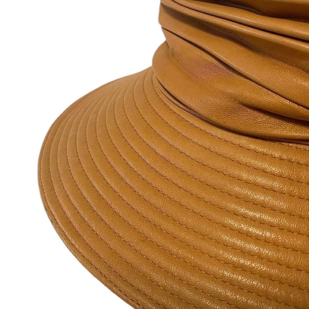 HERMES エルメス　レザー　ギャザー　バケット　ハット　ラムスキン　59