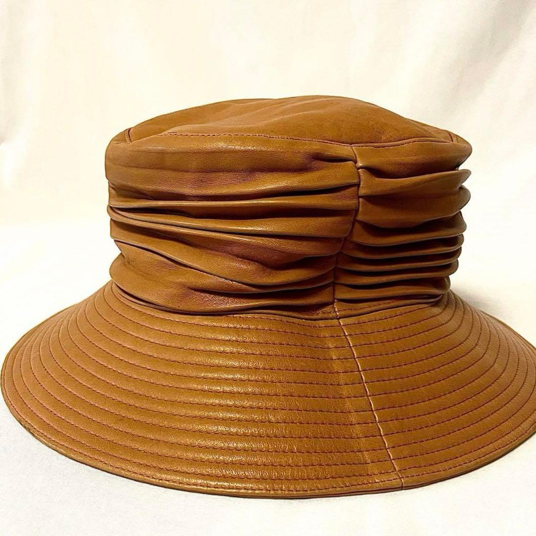 HERMES エルメス　レザー　ギャザー　バケット　ハット　ラムスキン　59