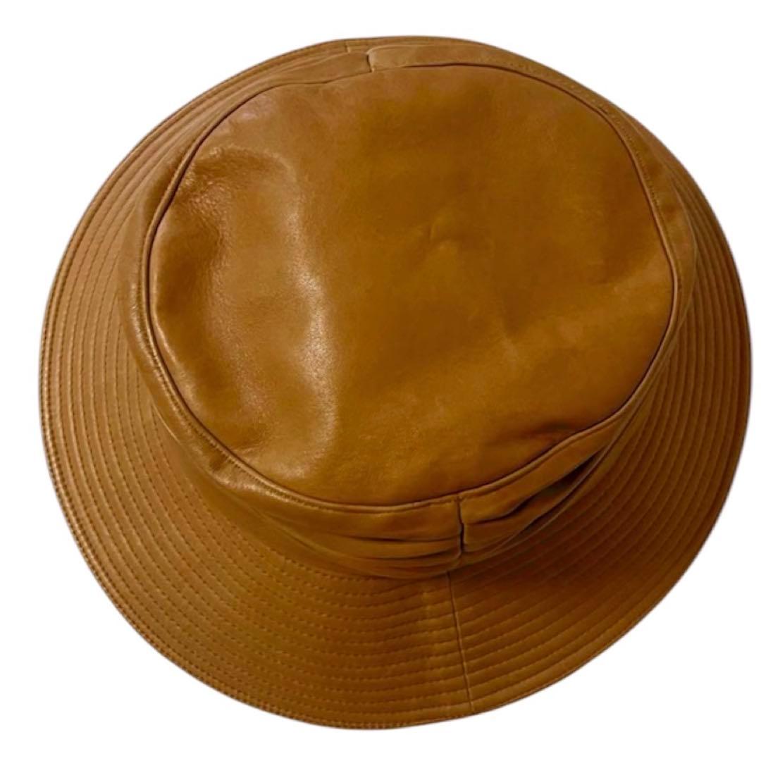 HERMES エルメス　レザー　ギャザー　バケット　ハット　ラムスキン　59