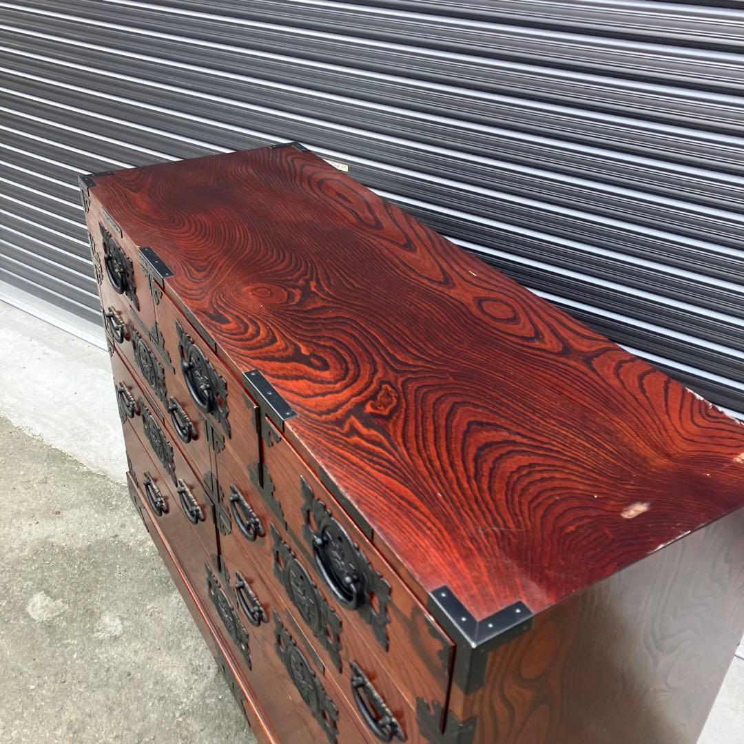 仙台箪笥 仙臺民藝 伊達箪笥 漆塗り 4段8杯 引き出し 和箪笥 サイドボード