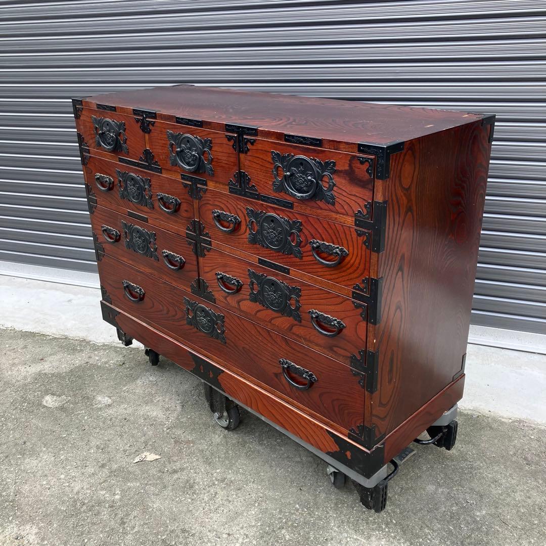 仙台箪笥 仙臺民藝 伊達箪笥 漆塗り 4段8杯 引き出し 和箪笥 サイドボード