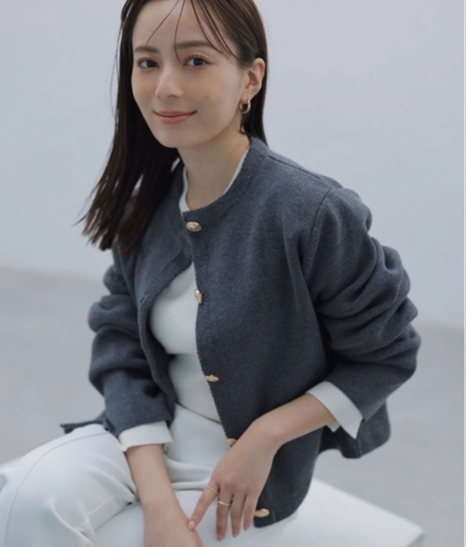 【1/30発送】anuans オリジナルボタンノーカラーニットジャケット