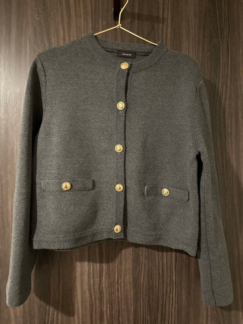【1/30発送】anuans オリジナルボタンノーカラーニットジャケット