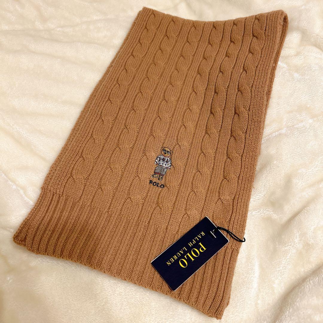 POLO ベージュ ケーブルニットマフラー