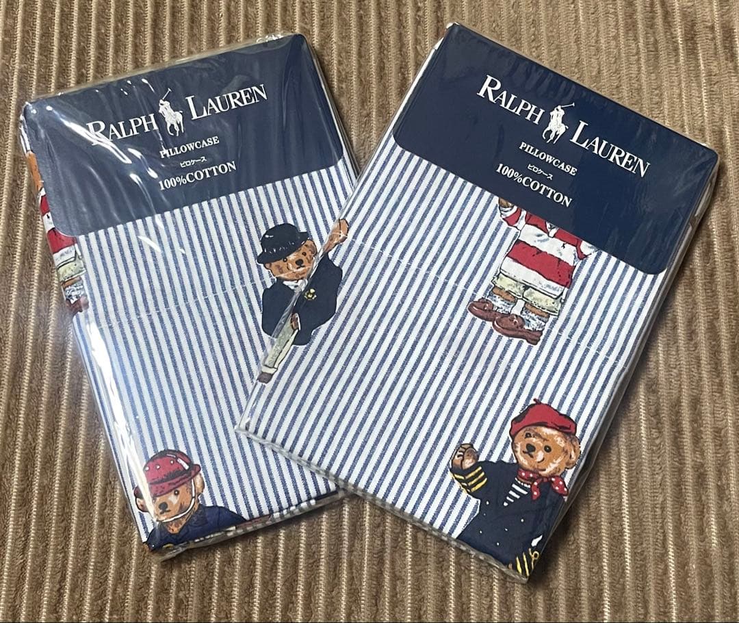 Ralph Lauren ピロケース枕カバー 2セット ポロベア コットン100