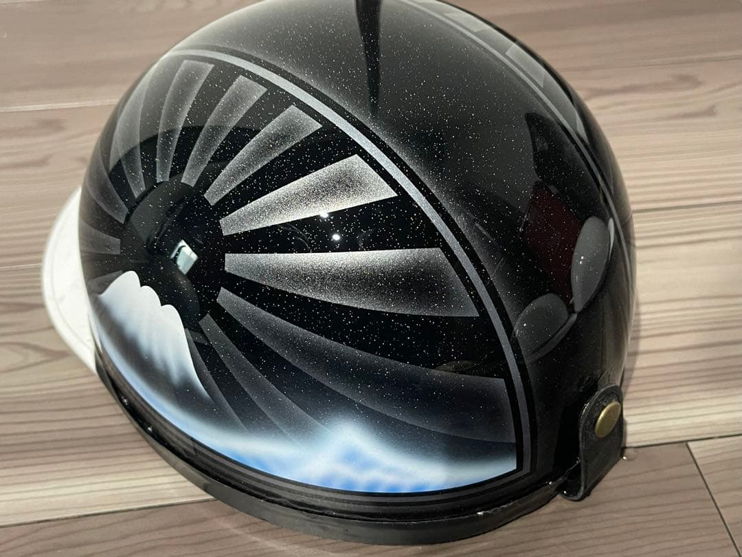 波 富士日章 コルク半 ヘルメット 黒銀 マーシャル ゼファー400