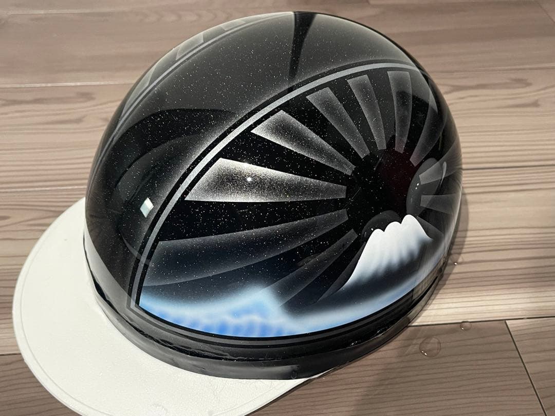 波 富士日章 コルク半 ヘルメット 黒銀 マーシャル ゼファー400