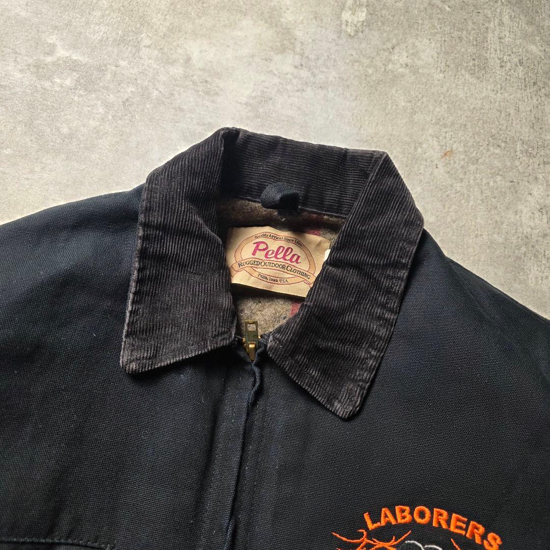 USA製デトロイトジャケットダック地Pella企業ロゴ短丈裏チェックブラックXL