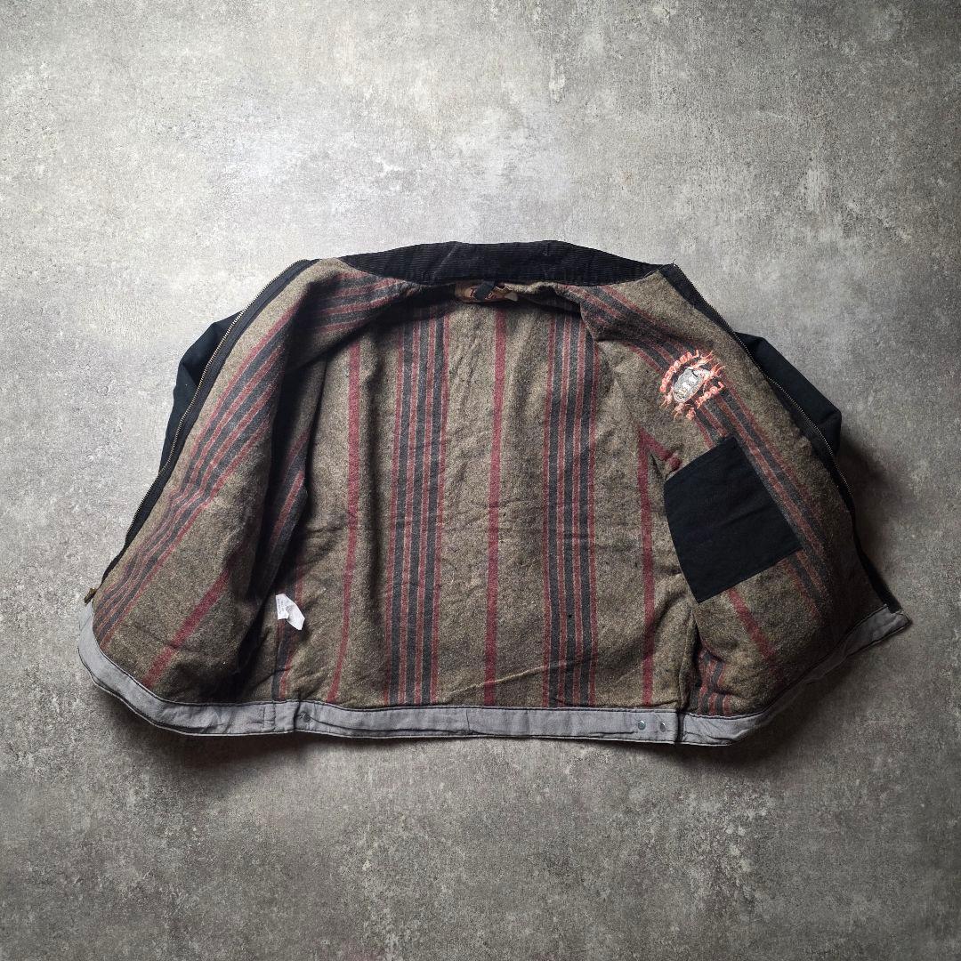 USA製デトロイトジャケットダック地Pella企業ロゴ短丈裏チェックブラックXL