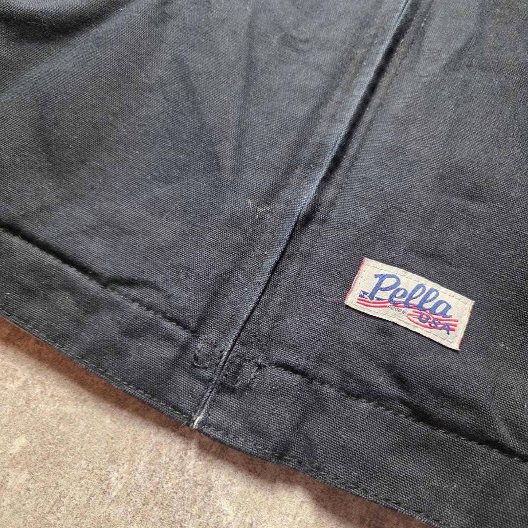 USA製デトロイトジャケットダック地Pella企業ロゴ短丈裏チェックブラックXL