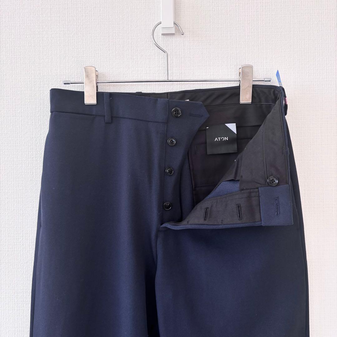 パンツ ATON BACK SATIN BASIC PANTS Navy