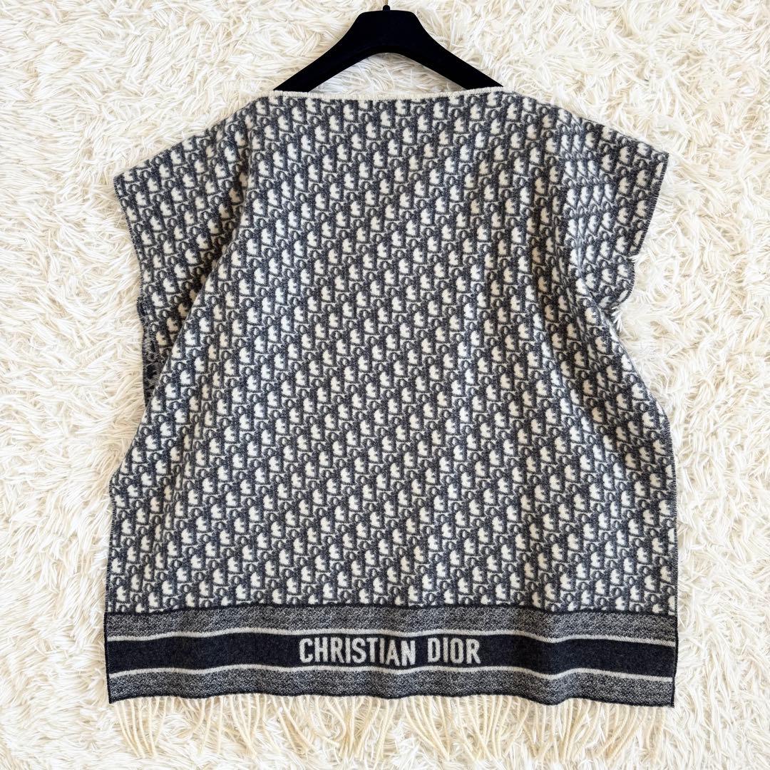 未使用級　カシミヤ100%　ディオール　ポンチョ　シグネチャーバンドロゴ　紺