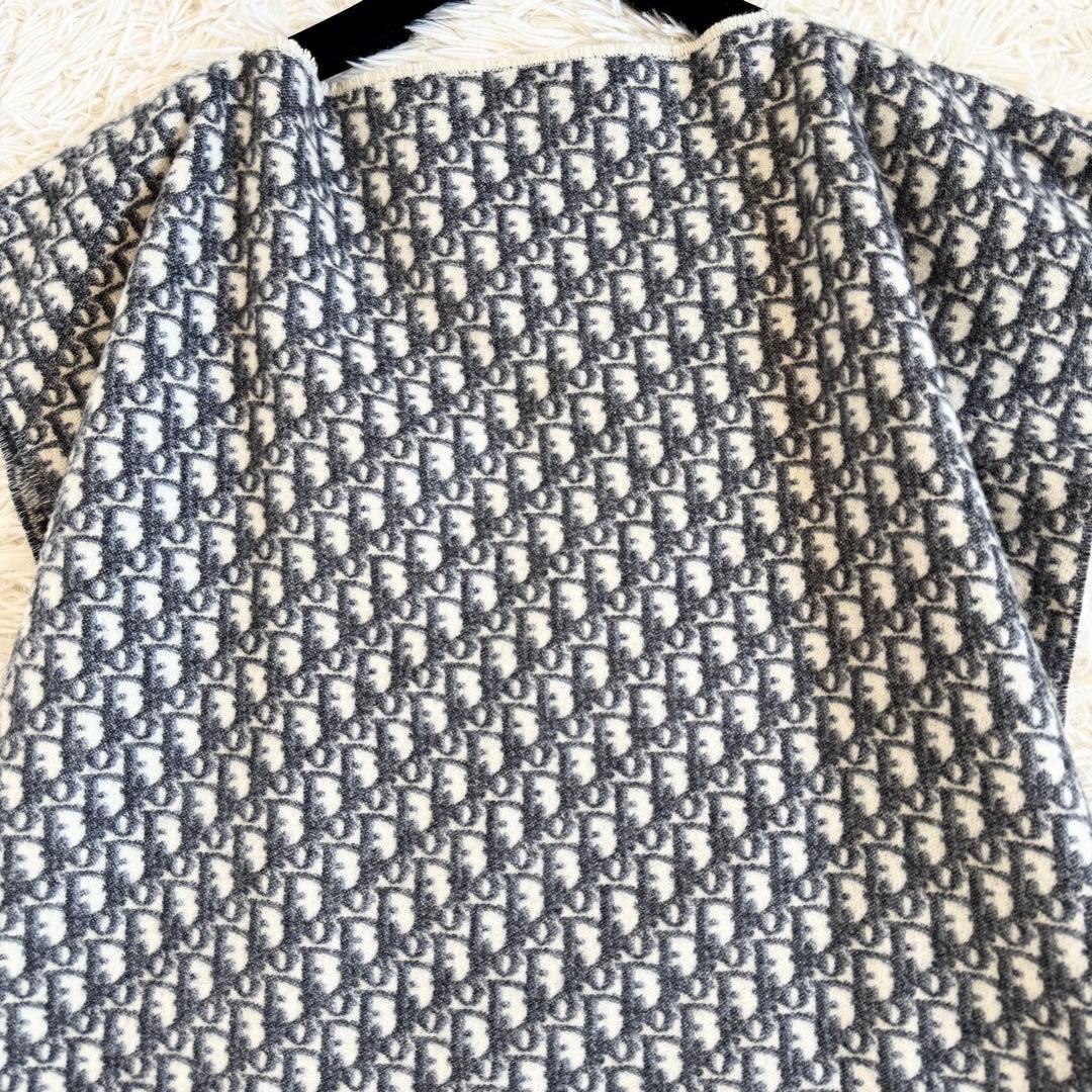 未使用級　カシミヤ100%　ディオール　ポンチョ　シグネチャーバンドロゴ　紺