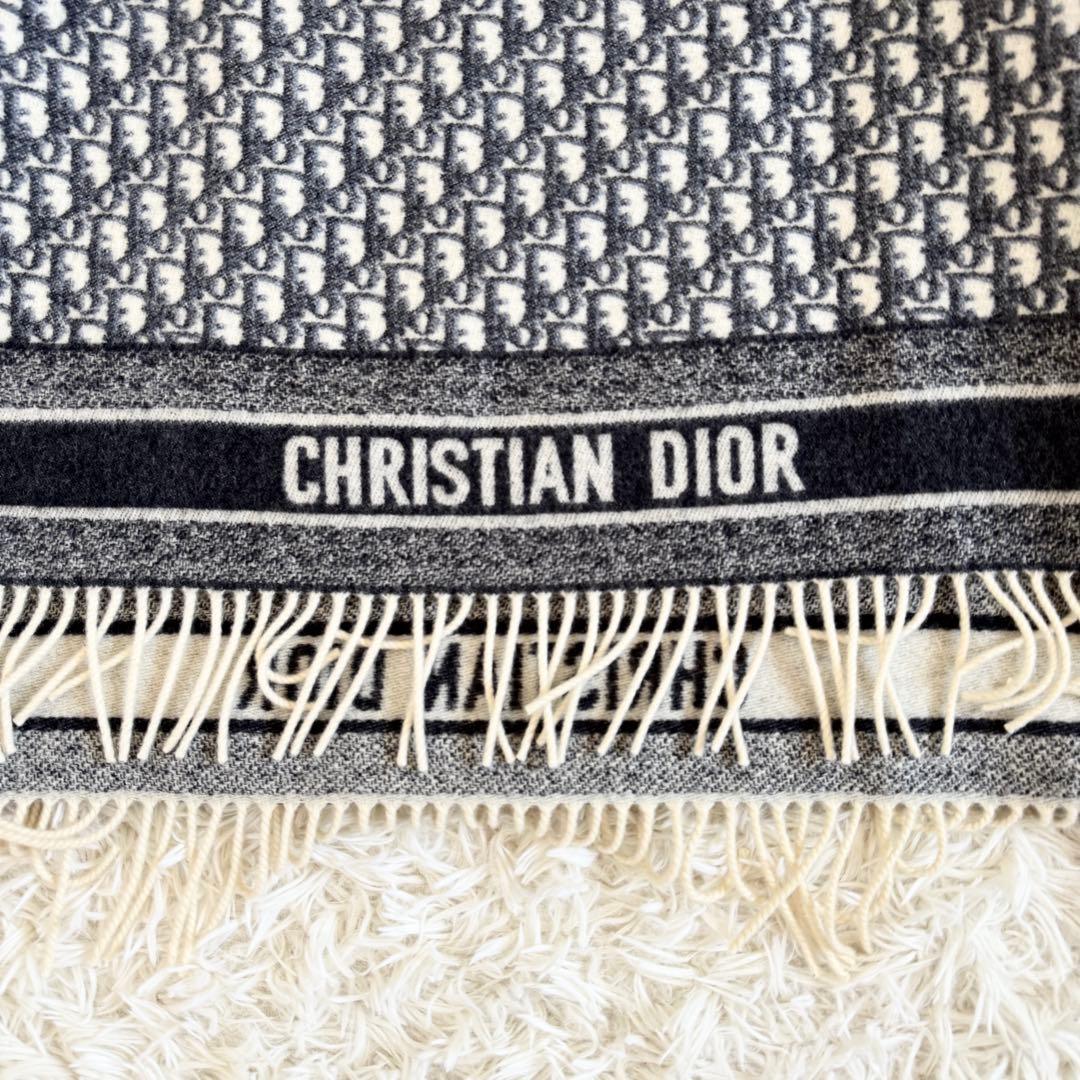 未使用級　カシミヤ100%　ディオール　ポンチョ　シグネチャーバンドロゴ　紺