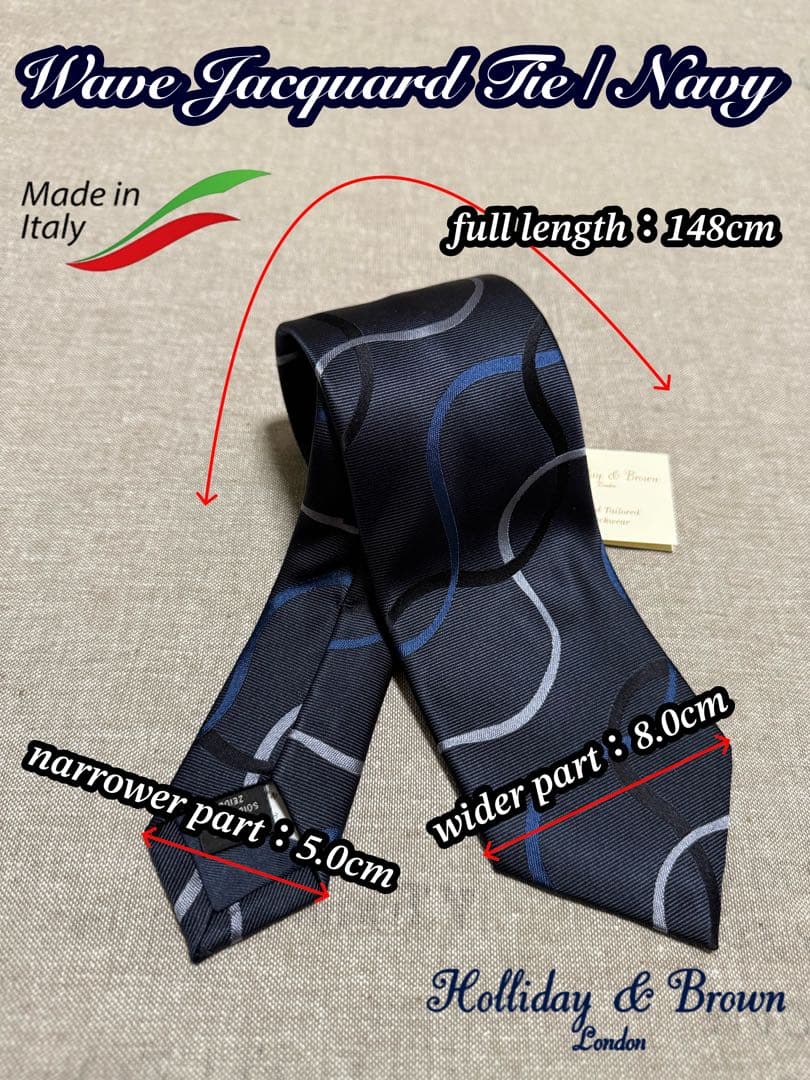 【新品】Holliday & Brown／WAVEジャガードタイ／ネイビー