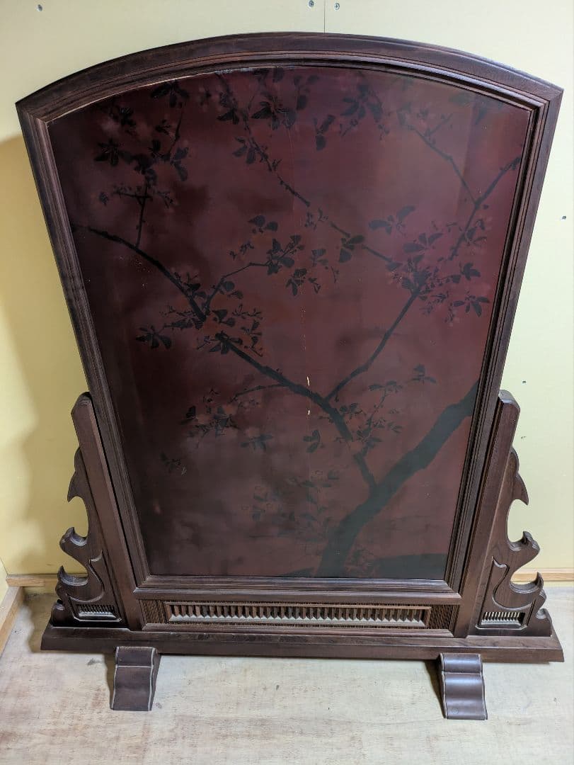 木製 黒漆塗り 螺鈿細工 衝立