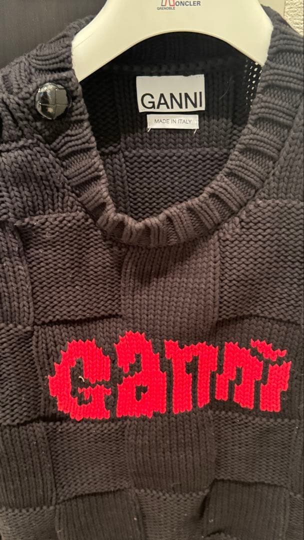 Ganni チェック柄 黒ニットベスト