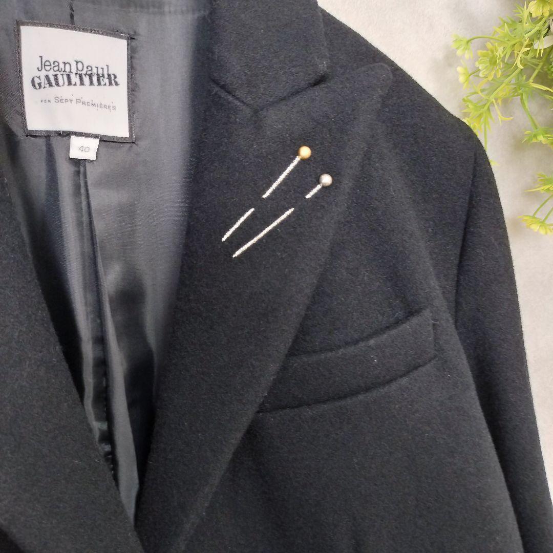 美品✨ジャンポールゴルチエ まち針刺繍 チェスターコート ブラック ウール
