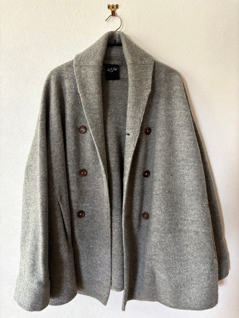 45R ウール ダブル ブレスト コート グレー