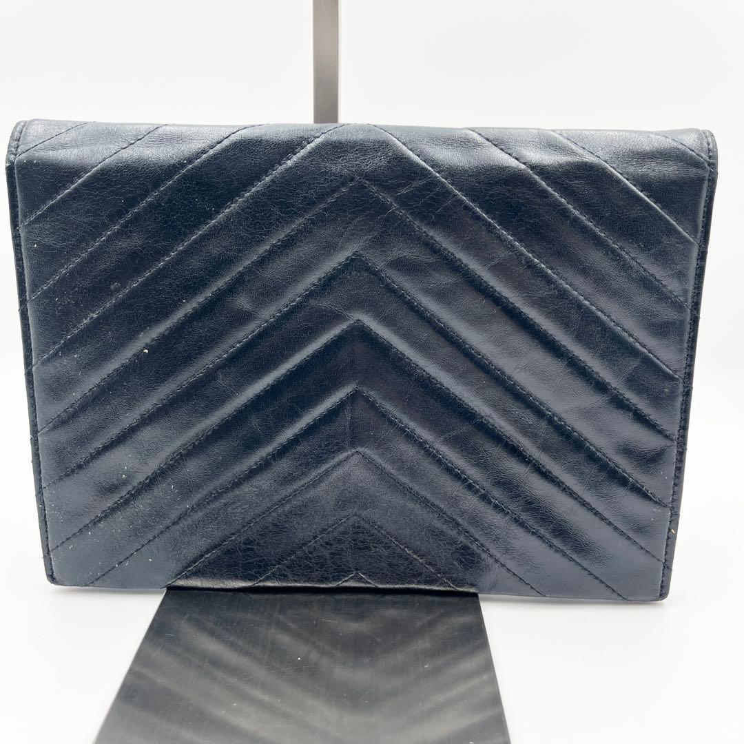 希少✨ サンローラン クラッチバッグ Vステッチ カサンドラ レザー ネイビー