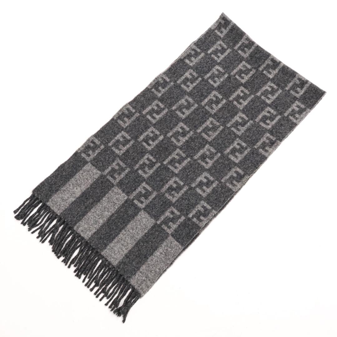 H5198-113◾️フェンディ　ズッカ柄ウール100%フリンジマフラー　Y2K